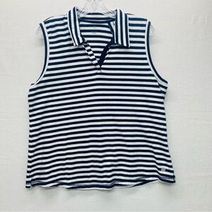 T by Talbots Women's Blue White Strip Sleeveless Top V Neck Collared Size XLp